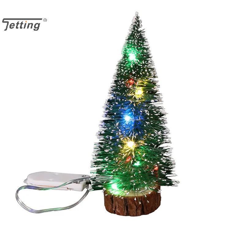 10/15/20/25 سنتيمتر الاصطناعي شجرة عيد الميلاد الخشبية الصغيرة مع شريط ملون ضوء زخرفة برج الصنوبر الصغيرة السيزال شجرة عيد الميلاد ديكور