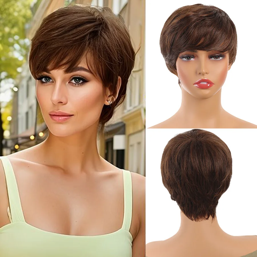 

Европейская и американская модная короткая парика с челкой, накладка на голову, синтетическая парика.