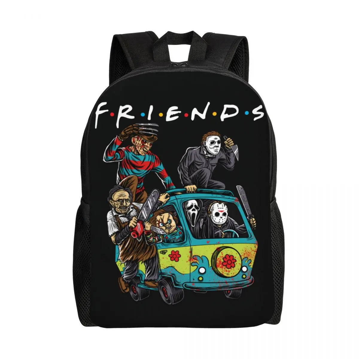 Customized Horror Friends TV Show Backpack Pennywise Michael Myers Jason College School Travel Bags Bookbag Fits 15 Inch Laptop