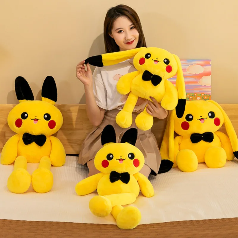 ตุ๊กตาหนานุ่ม Pokemon Pikachu 80ซม. 100ซม. น่ารักตุ๊กตาหูยืดได้น่ารักตุ๊กตานุ่มยัดไส้ตุ๊กตาหนานุ่มยืดหูของขวัญสำหรับเด็ก