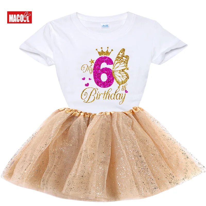 Menina camisa de aniversário borboleta meninas roupas tutu conjunto festa de aniversário camisa meninas crianças vestido terno 5th 6th 7th 4th 3 anos de idade terno
