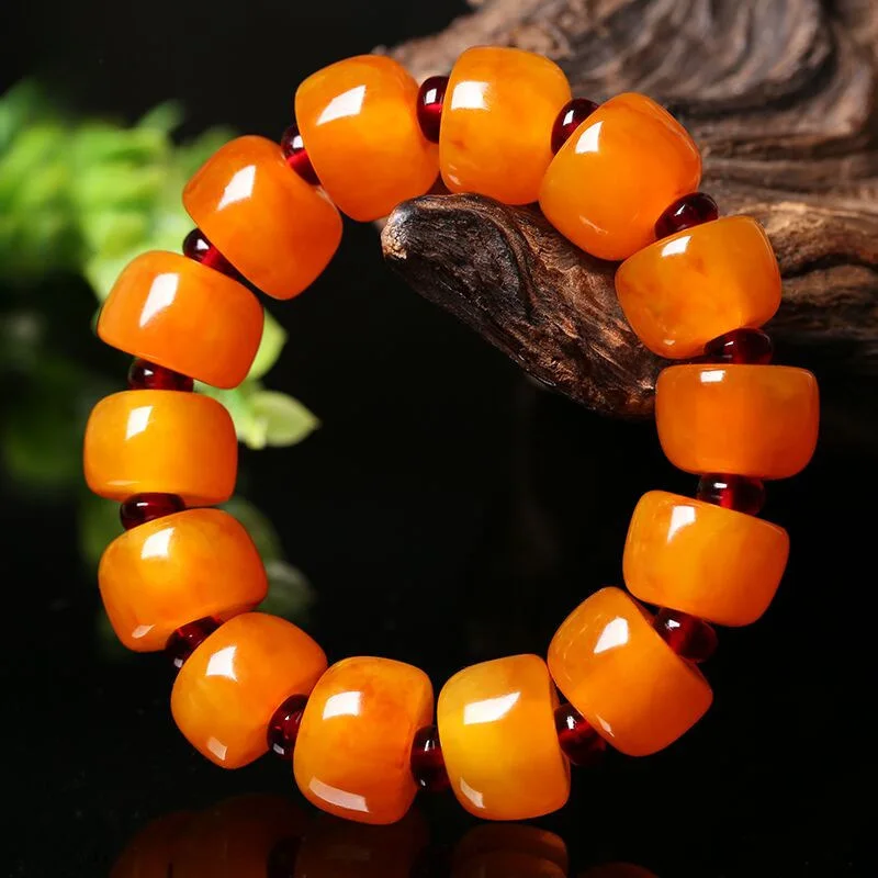 barrel bead , second generation old amber men's bracelet