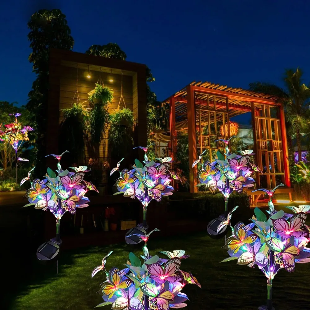 Solar Colored Butterfly Lawn Lights Outdoor Garden Sunlight Powered Landscape Lights Wedding Party Garden Decoration LED Lamp