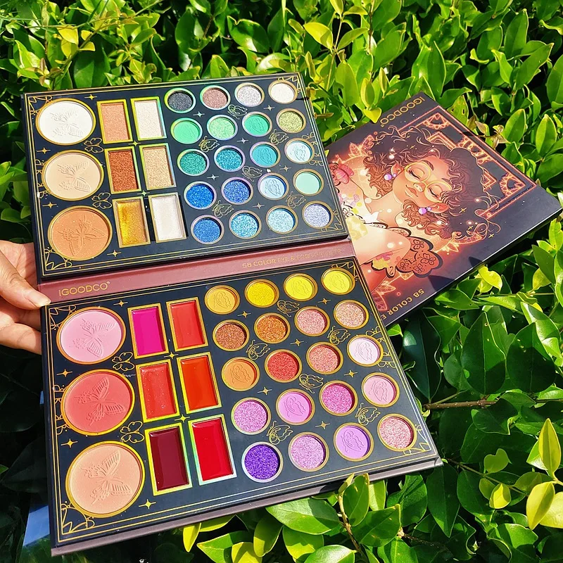 58Colors Punk Smokey Matte Glitter Eyeshadow Palette Shimmer Eye Shadow Makeup Palette Cool Toned Gray Black Eye Pigment Palette
