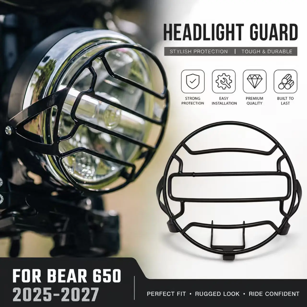 For Bear 650 2025 BEAR650 2026 2027 Motorcycle Headlight Guard Grille Cover Light Protector Cover Protection Front Cowl Cover