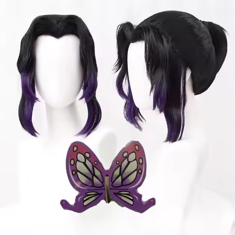 Anime Kochou Shinobu Synthetic Wig Black Purple Gradient Lovely Ponytail Hair Cosplay Wig Heat Resistant Wigs Halloween