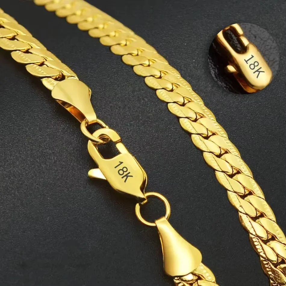 Hot 925 Sterling Silver 5mm 18K Gold Full Sideways Figaro Chain Necklace For Woman Man Fashion Wedding Accessories Jewelry Gifts