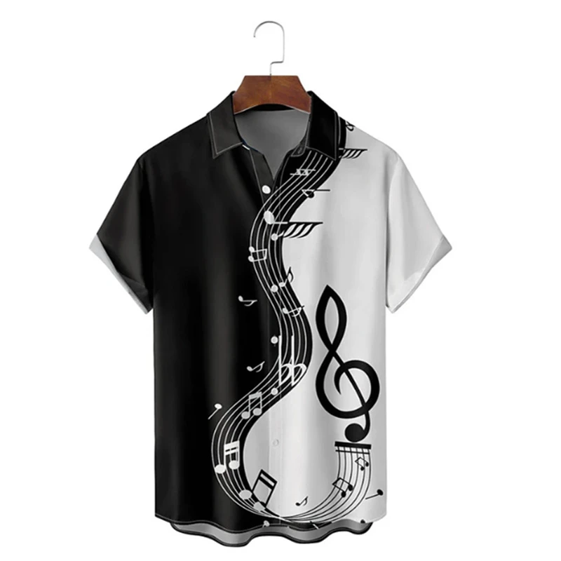 Men's Shirt Summer Hawaiian Shirt Pattern Print Music Notes Outdoor Street Short Sleeved Printed Clothing Fashion Designer