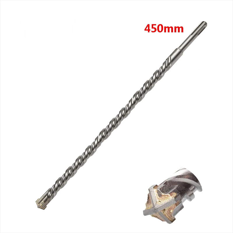 

450mm 1pcs Extended Concrete Cross Drill Rotary Hammer Drill Bits For Wall Drilling SDS PLUS 8mm-32mm Bit Drill