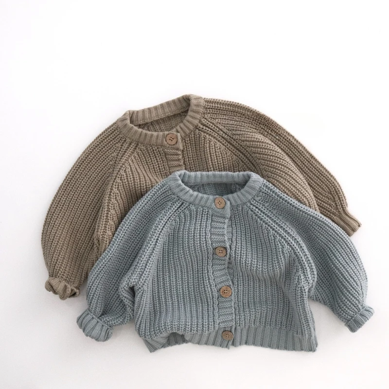Coarse Thread Pure Cotton Thread Children's Baby Sweater Boys and Girls' Knitted Jacket Sweater Autumn and Winter Outfit