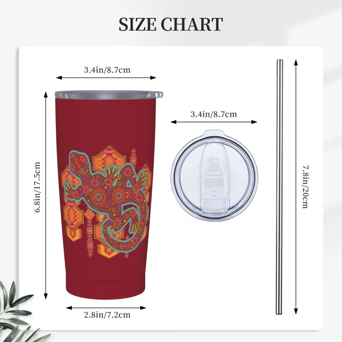 Ethnic Tribal Lizard Salamander Stainless Steel Tumbler Vacuum Insulated Mug Thermal Cold Cup Straw With Lid 20oz