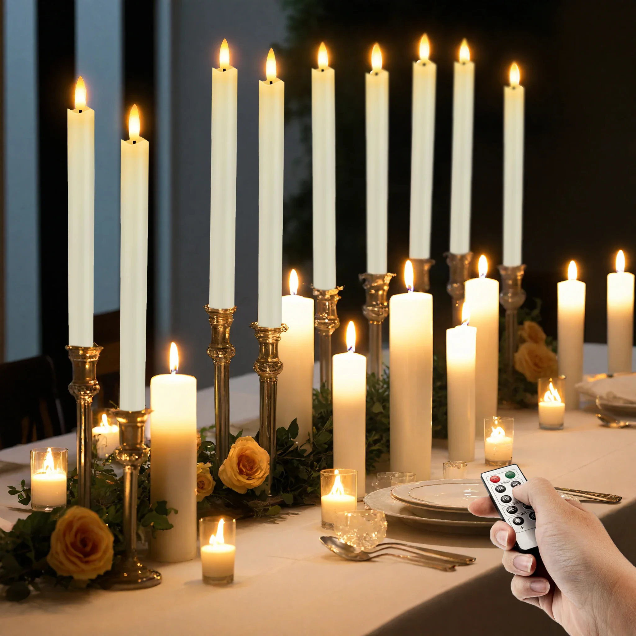 

Twinkling Christmas LED candles with remote control, 10 "long battery operated warm white decorative candles 80pcs