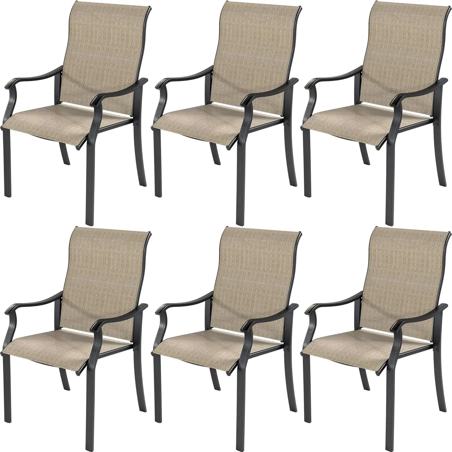 .CChairs-Ensemble de 6 chaises de salle à manger d'extérieur avec dossier haut, chaises de salle à manger en textilène avec accoudoir, pelouse, jardin, terrasse d'arrière-cour