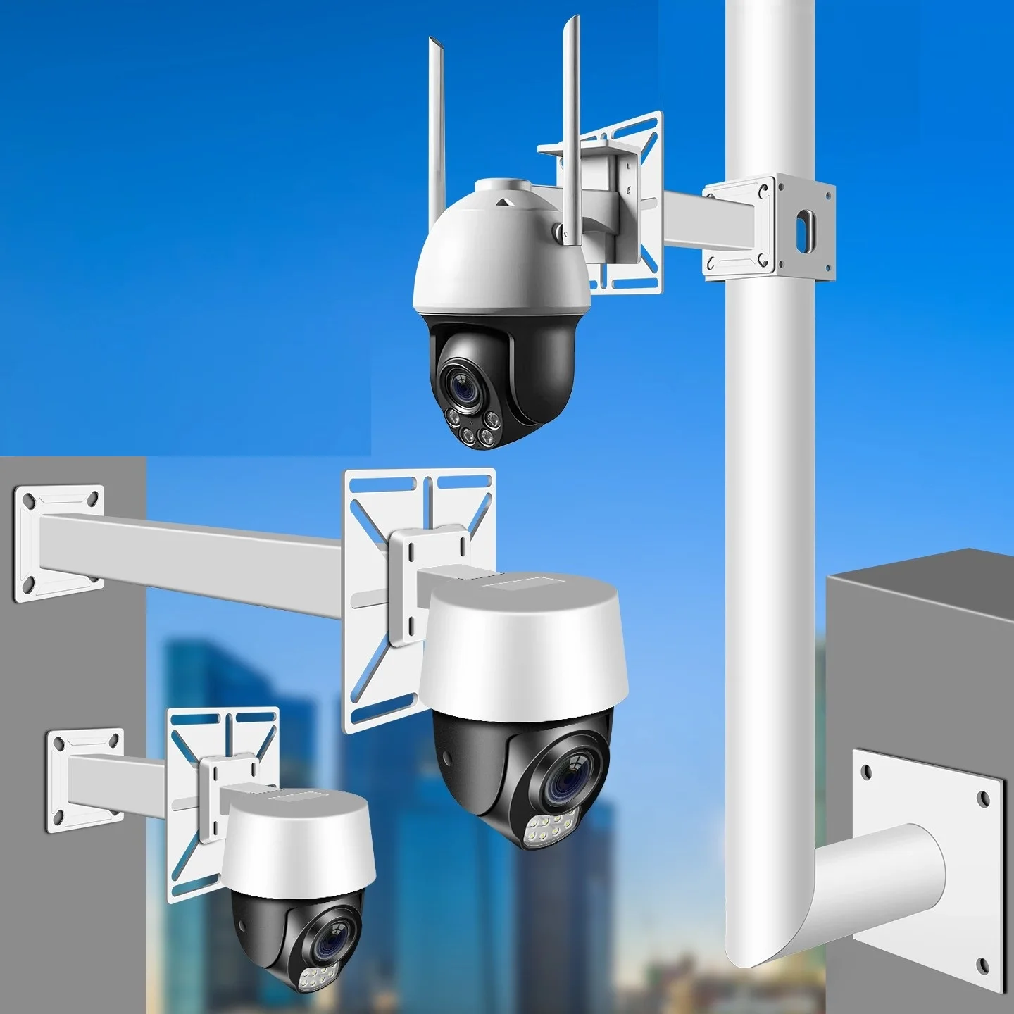 Wall / Vertical Rod support for 2 directions Mount PTZ Camera, Cross Arm Rod Bracket for Double Cameras, SUS304 Stainless Steel