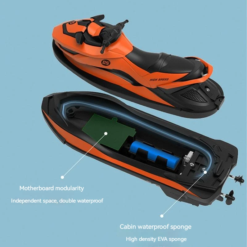 2.4g Rc High-speed Remote Control Jet Ski  Wireless Speedboat Electric Boat Simulation Model Boat Children\'s Charging Toy