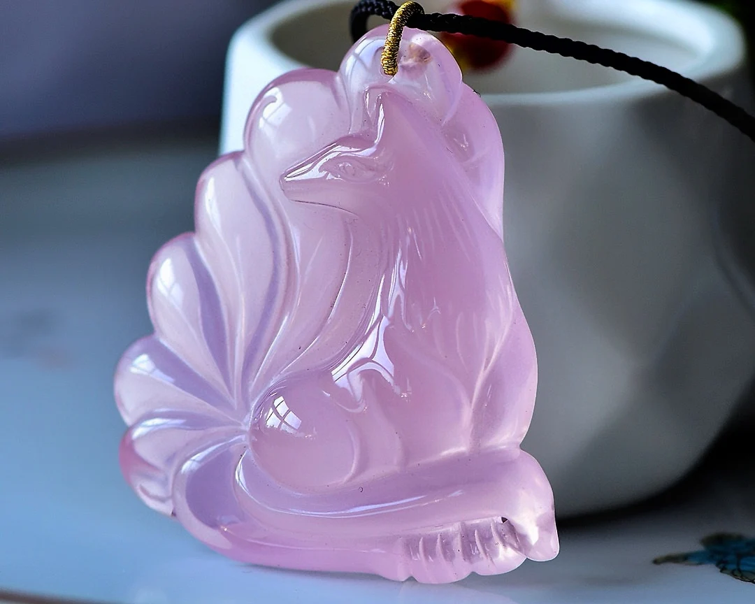 

Natural Rose Quartz Women Pendant Necklace Rose Quartz 55.5*48.8*19.3mm Fox Love Crystal Jewelry AAAAA