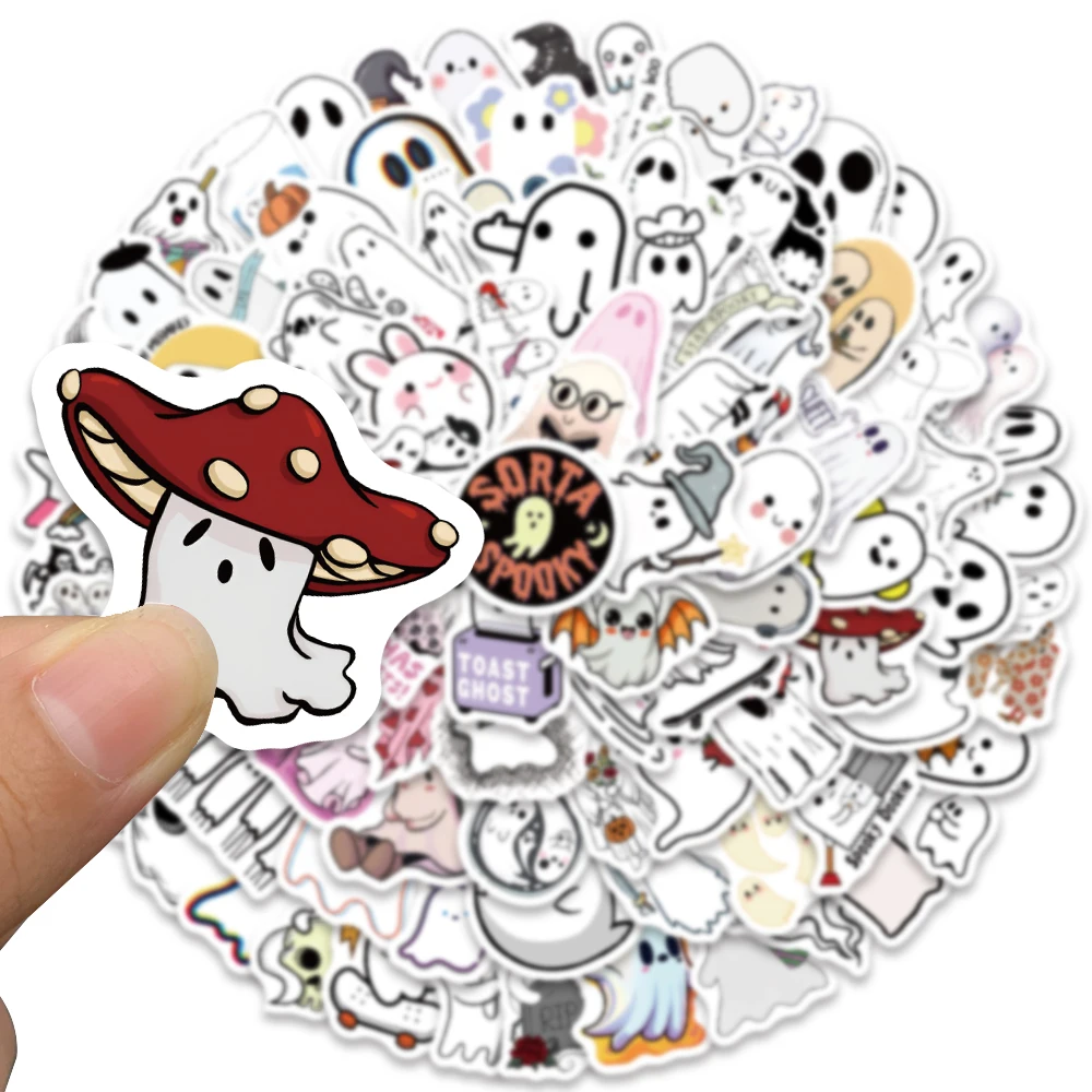 100pcs Funny Cartoon Ghost Stickers fai da te Cute Spooky Laptop decalcomanie bagagli chitarra telefono diario impermeabile Graffiti giocattolo per