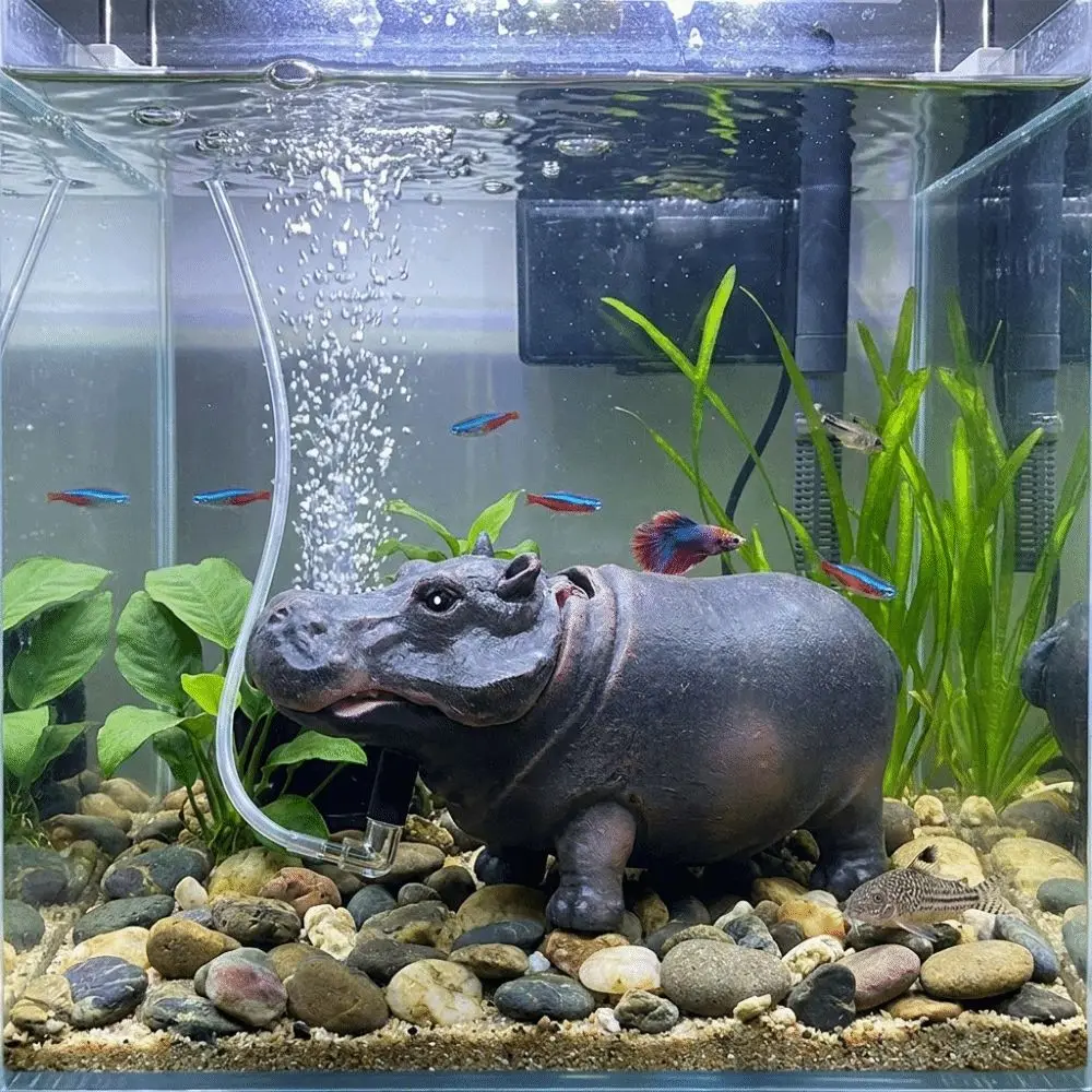 Creative Pneumatic Hippo Oxygen Pump Realistic Air Pump Aerator Fish Tank Filter Efficient Hippo Figurine Turtle Tanks