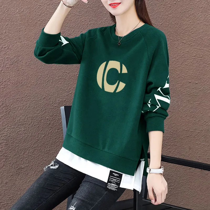 

Женская модная толстовка большого размера на флисовой подкладке, удлиненная, свободного кроя, для весны, осени и зимы