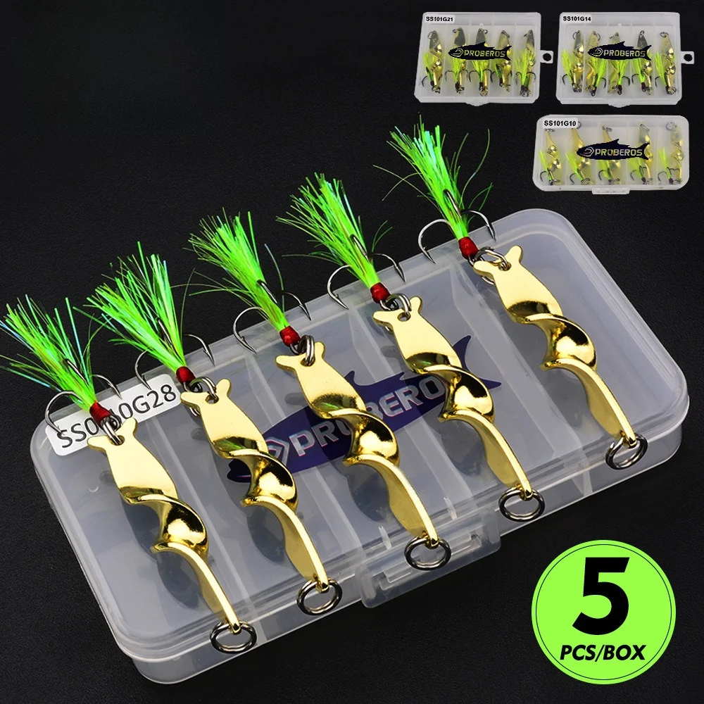 5pcs  box of long-casting lures, high-speed spinning metal spoons 10g 14g  21g 28g bass lures practical fishing accessories