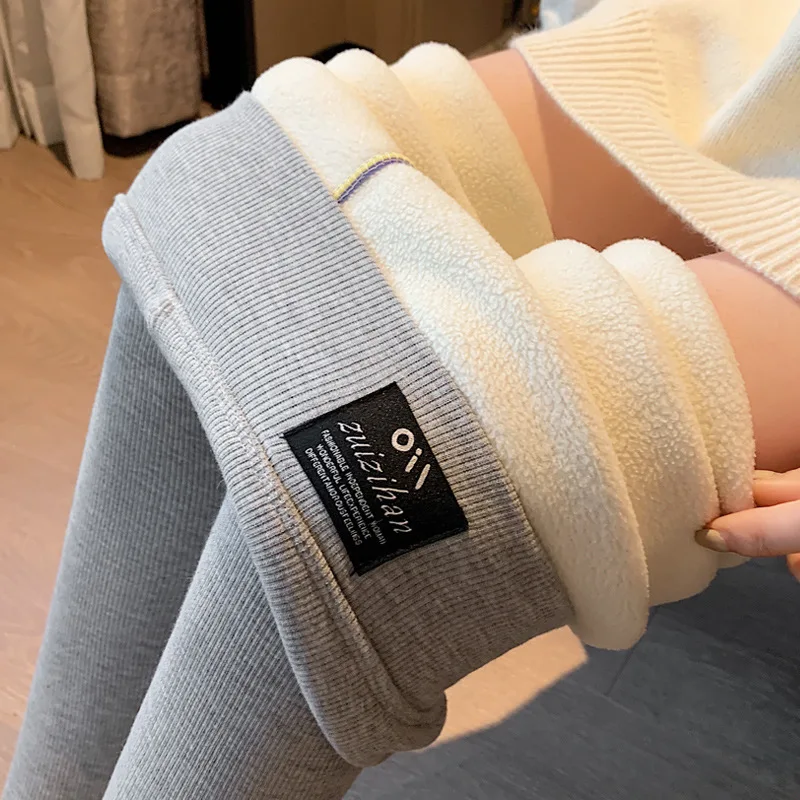 Pant women 2026 casual spring autumn high-waisted tight thermal lambskin thickened warm cotton pants Women's clothing