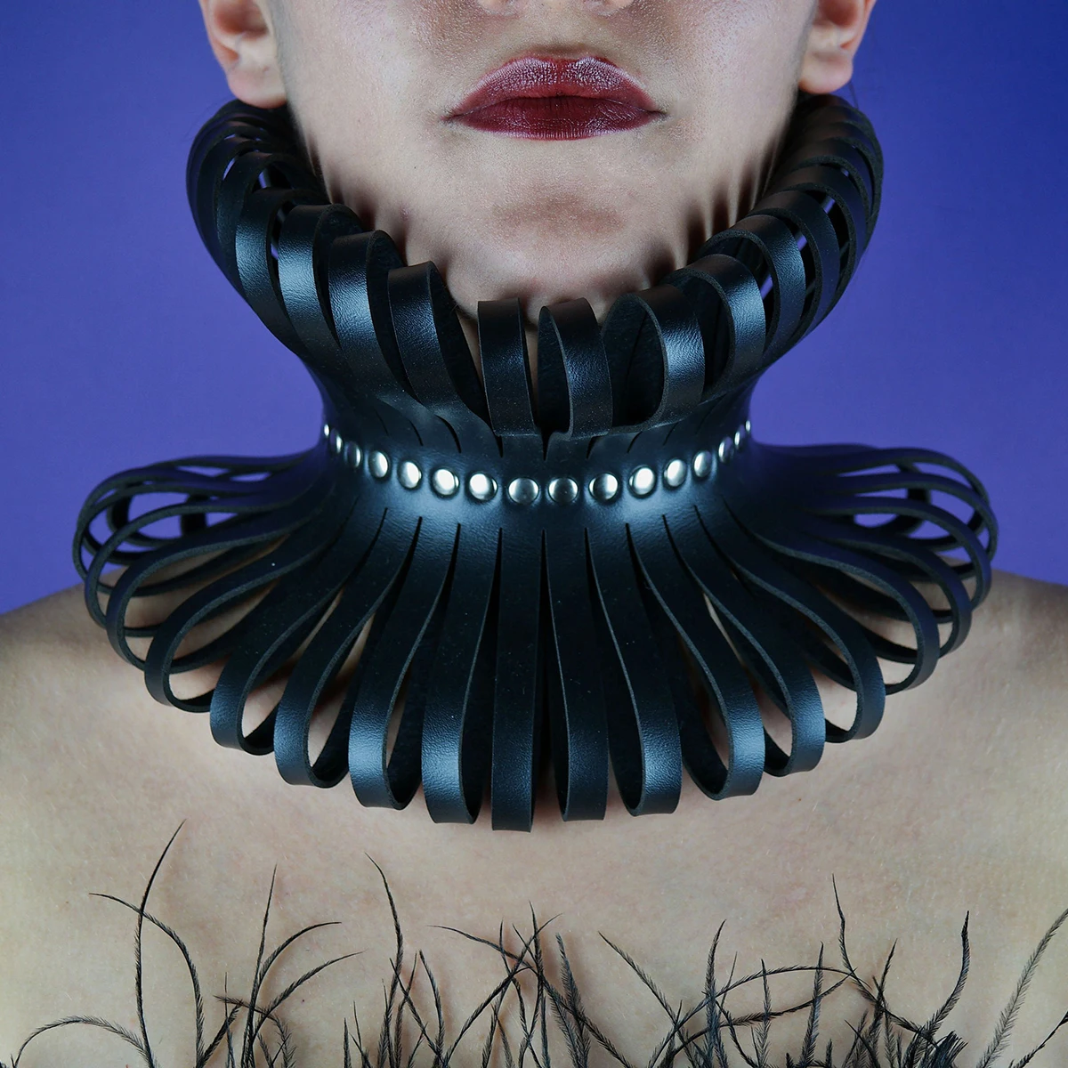 

Leather Collar - Queen Collar - Black Ruffle High Collar - Neck Ruff Choker - Leather Vampire Choker - Elizabethan - Halloween