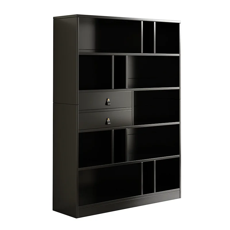 Regał do salonu przy ścianie Półka podłogowa Czarny regał w stylu retro minimalistycznym Szafka ekspozycyjna do domu Wielowarstwowy schowek