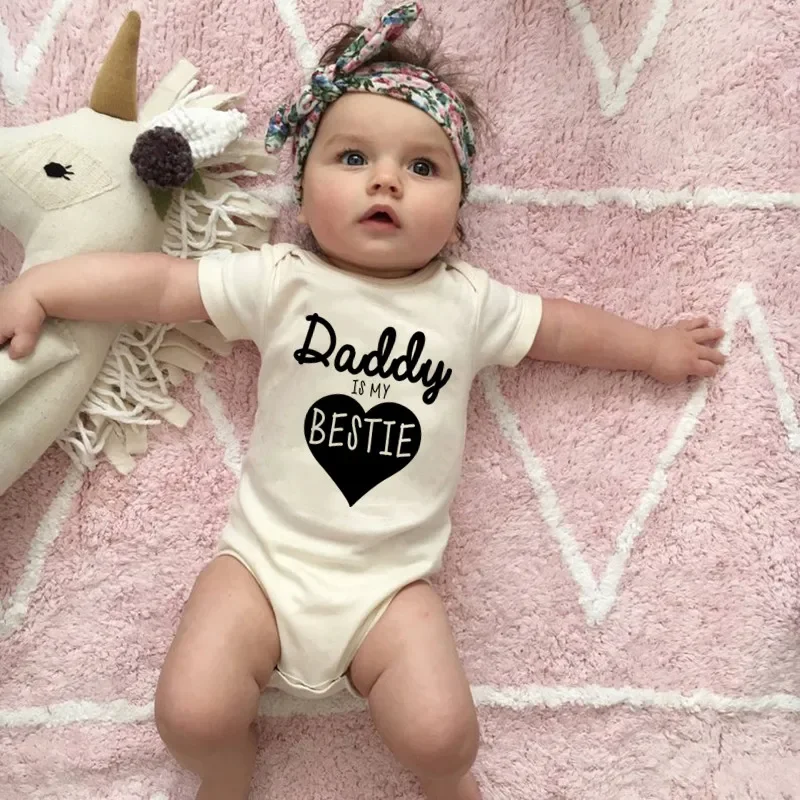 Daddy Is My Bestie Cute Baby Boys Girls Clothing Short Sleeve Baby Onesie Newborn Clothes 0-24 Infant Jumpsuit Romper