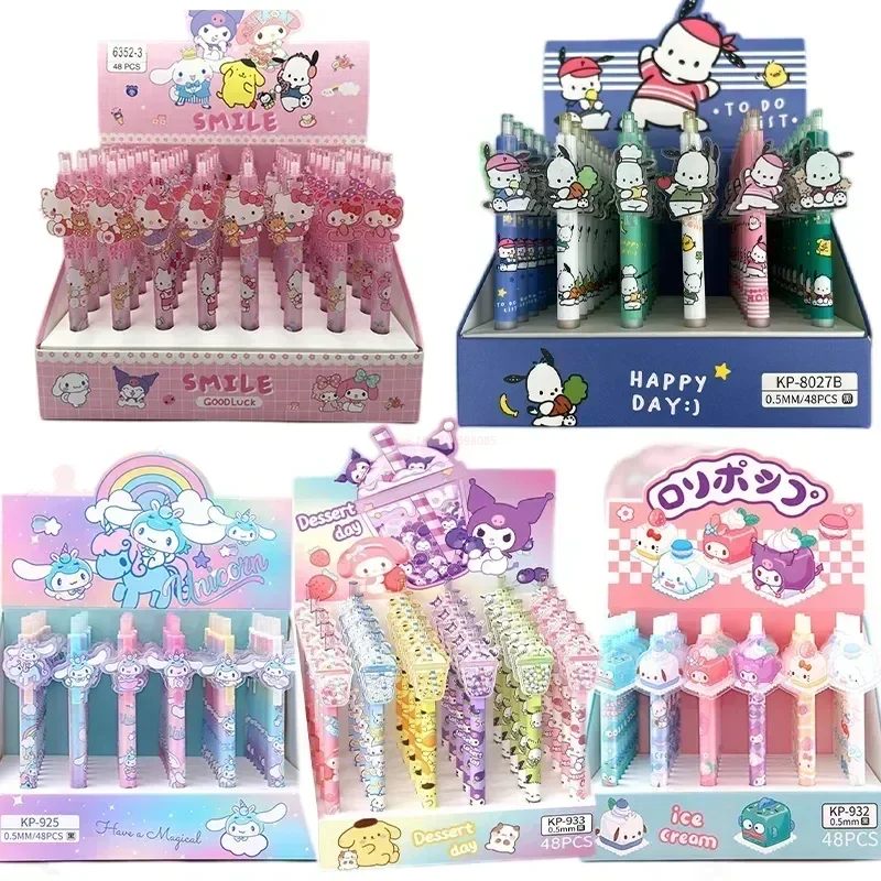 Imagem -04 - Sanrio Olá Kitty Cartoon Gel Pen Kuromi Cinnamoroll os Alunos Aprendem Artigos de Papelaria Black Press Escrever Ball Pen Gift 0.5 mm 48 Pcs