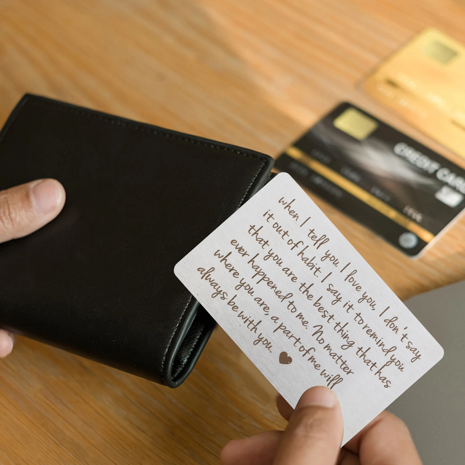 Inserto inciso per carta portafoglio in acciaio inossidabile per anniversario, regalo di San Valentino, decorazione per inserto portafoglio in metallo