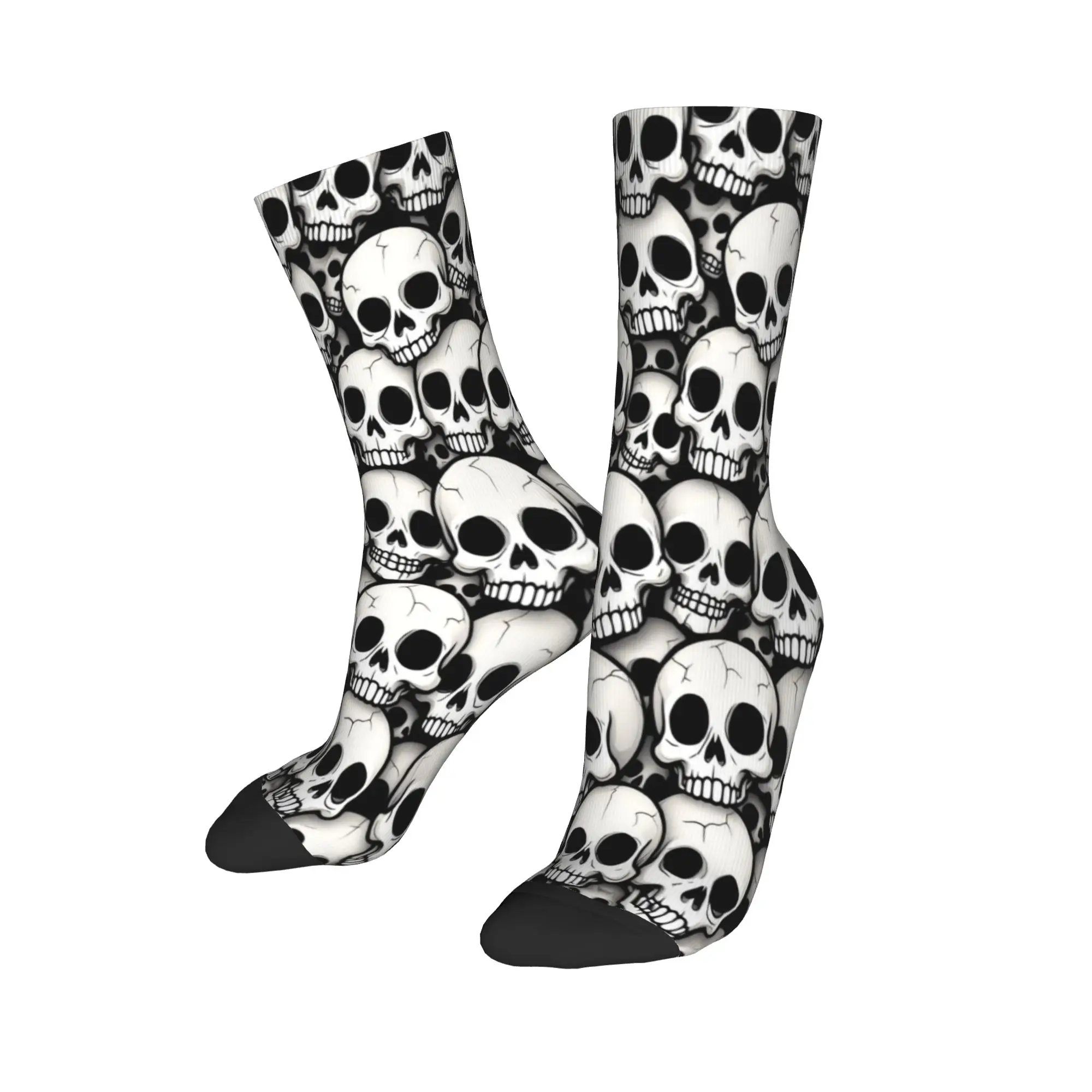 Halloween Stylized Cartoon Skull Pattern Socks  Printed Stockings Non Skid Men Socks Medium Soft Winter Funny Cycling Socks