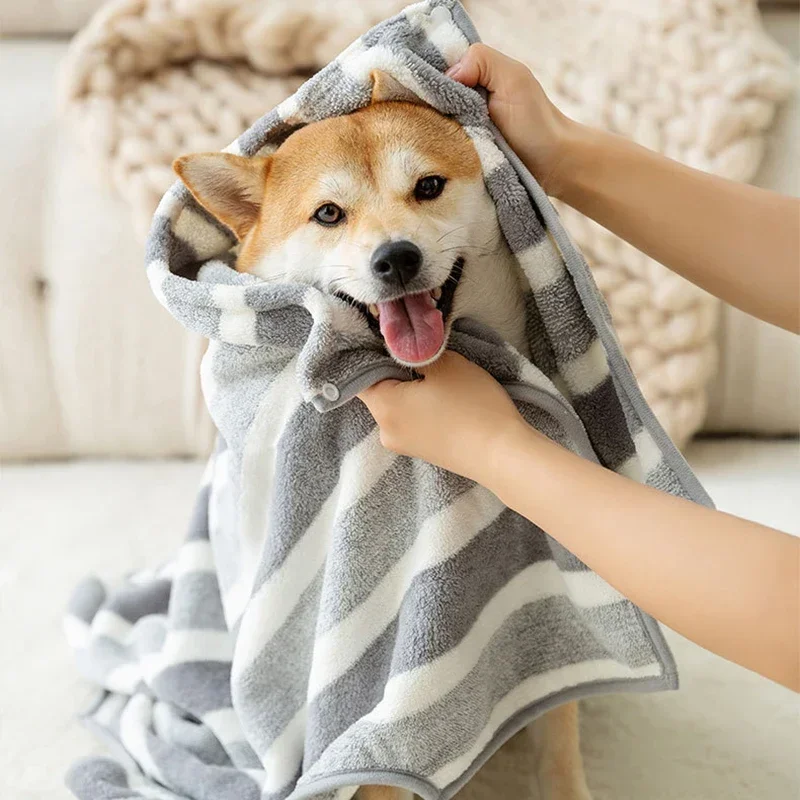 Dog Bathrobe Fully Wrapped with Bath Towel Quick Drying Absorbent Bath Towel Pet Comforter Cat Bath Towel