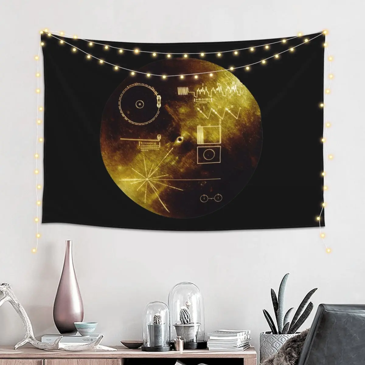 The Voyager Golden Record! Tapestry Funny Wall Hanging Aesthetic Home Decor Tapestries for Living Room Bedroom Dorm Room