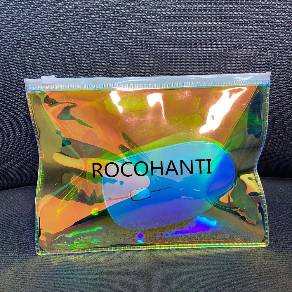 50x Custom LOGO Hologram Zipper PVC Bags Iridescent Laser Plastic Holographic Thick Zip Pouch Ziplock Packaging Bag for Swimwear