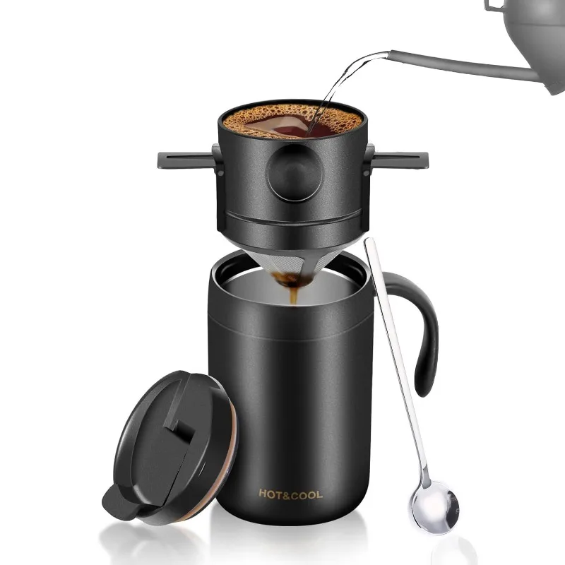 New Portable Foldable Coffee Filter Pour Over Coffee Maker Filter Reusable Funnel Cup with Ear Hook Paperless Coffee Dripper