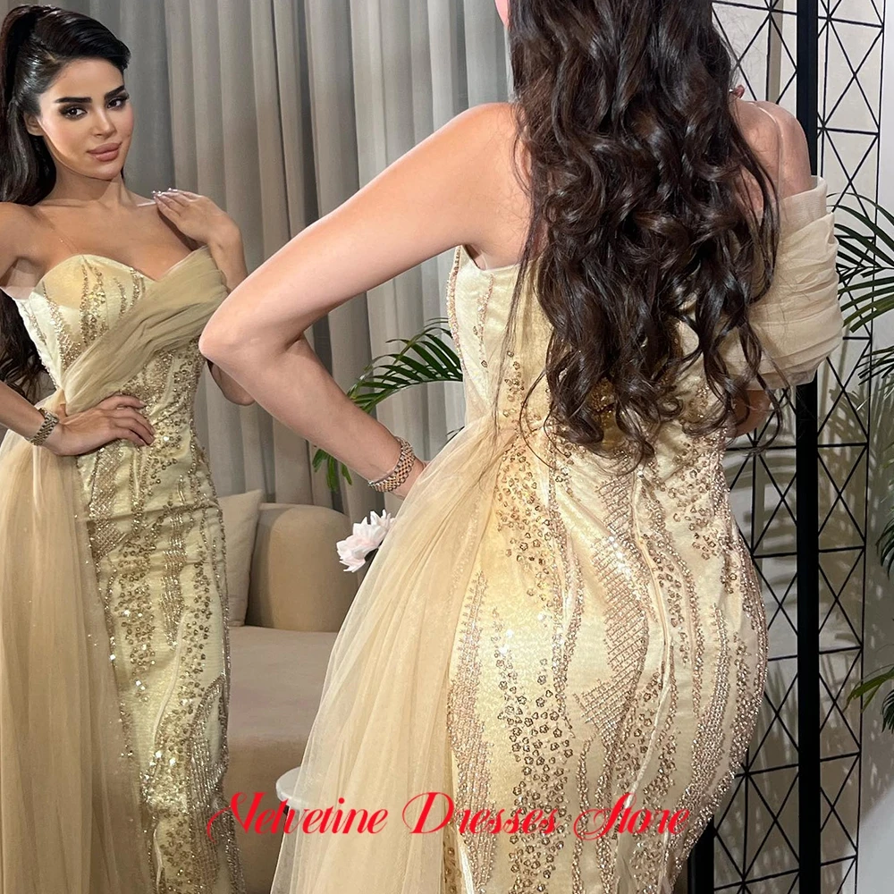 Requintado cetim sereia vestido de noite apliques de luxo lantejoulas personalizado vestidos de baile temperamento painel trem vestidos de celebridades