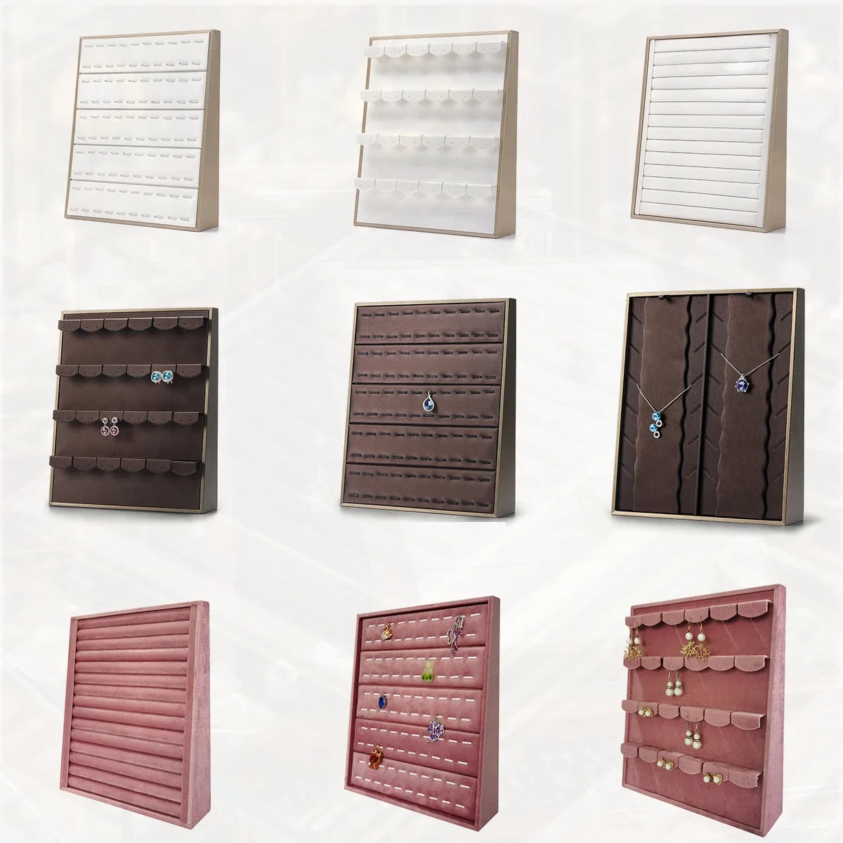 Soporte vertical para presentación de joyería de terciopelo, organizador grande ajustable para pendientes, collares y anillos para tienda, mostrador de tocador para el hogar