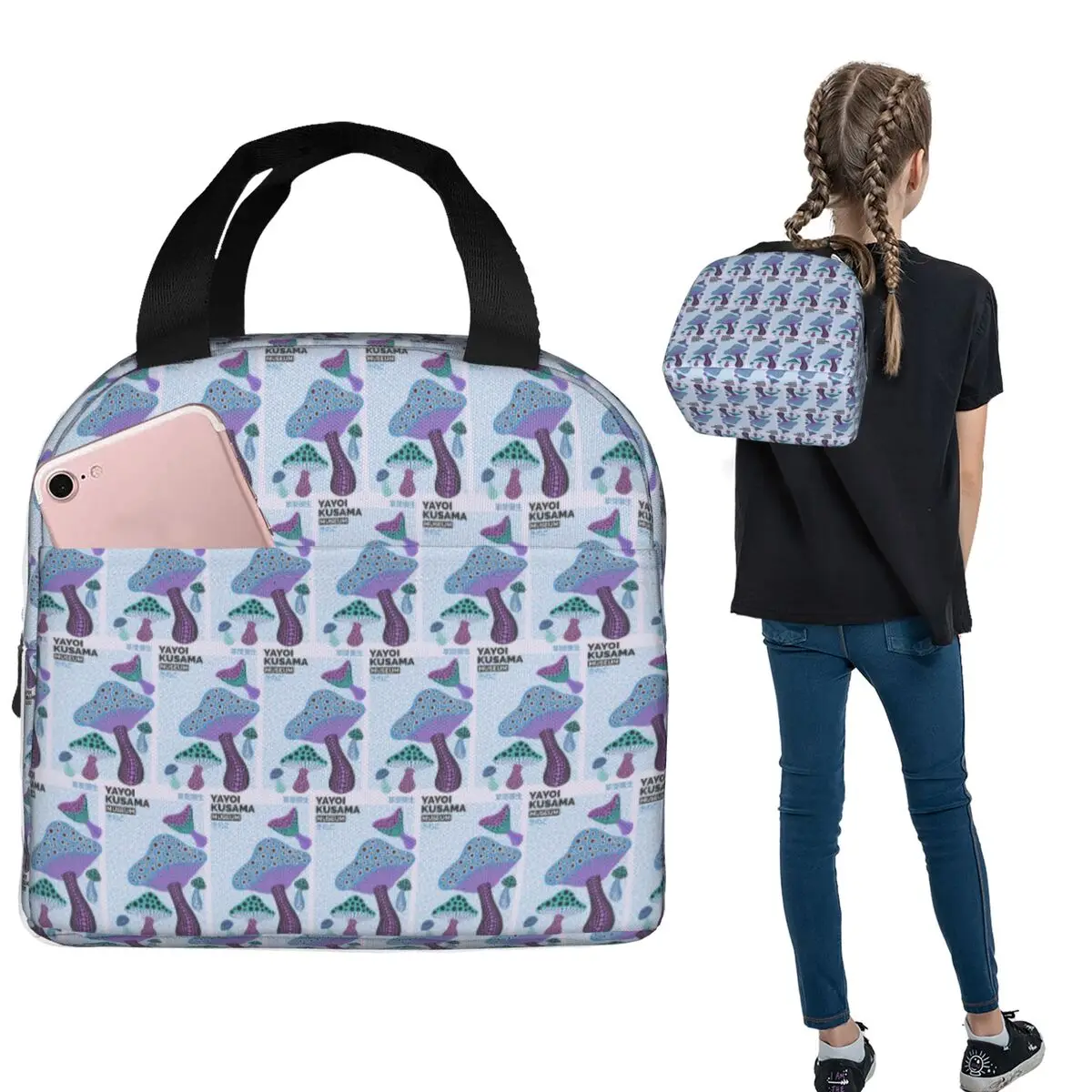 

Yayoi Kusama Mushroom 1, изолированная сумка для обеда для женщин и детей, портативные коробки для еды, термосумка для обеда