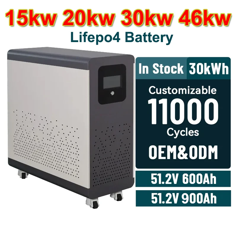 Wholesale 48V 51.2V 400Ah 460Ah 600Ah 800Ah 900Ah 20kw 30kw 46kw LiFePo4 Lithium Battery Pack EVE Grade A cells 6000 cycles