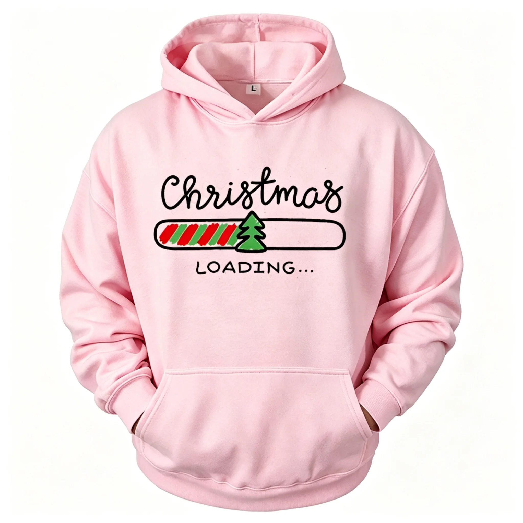Christmas Shirt Xmas Graphic Hoodies Holiday Party Tops Christmas Loading Progress Bar Print Hooded Tracksuits Xmas Holiday Gift