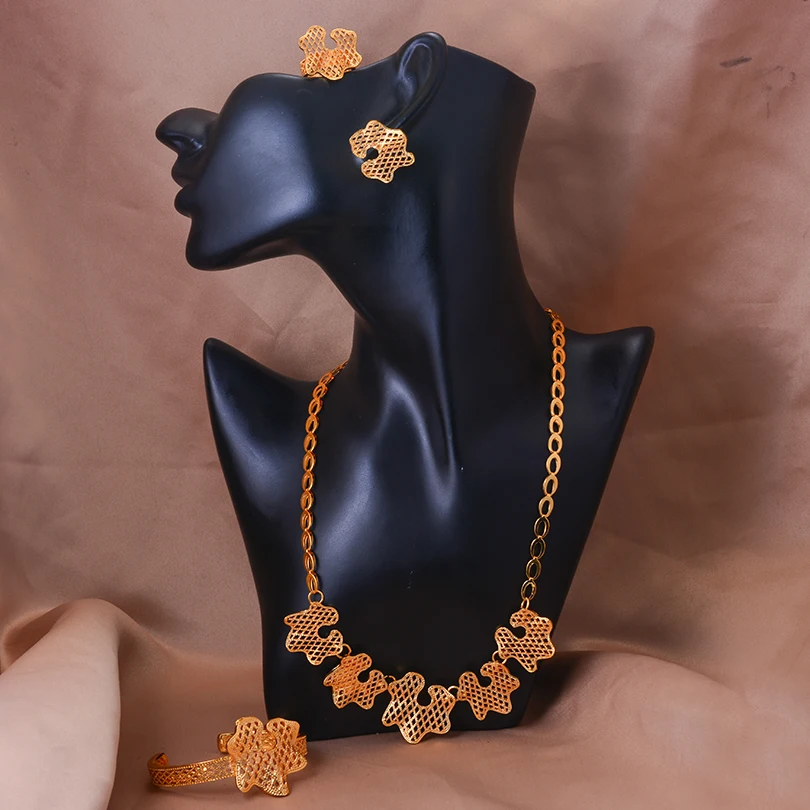 

24k Gold Color Jewelry Sets For Women Girl Necklace Earrings India Wedding Ethiopian Jewelry Set