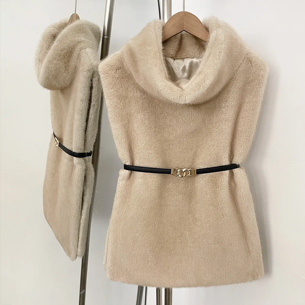 FL Bontjas Milieuvriendelijke Mouwloze Nepbont Jas Vrouwen Herfst Winter Nep Bont Kleding Vrouwelijke Warme Dikke Riem Kunstmatige 2025