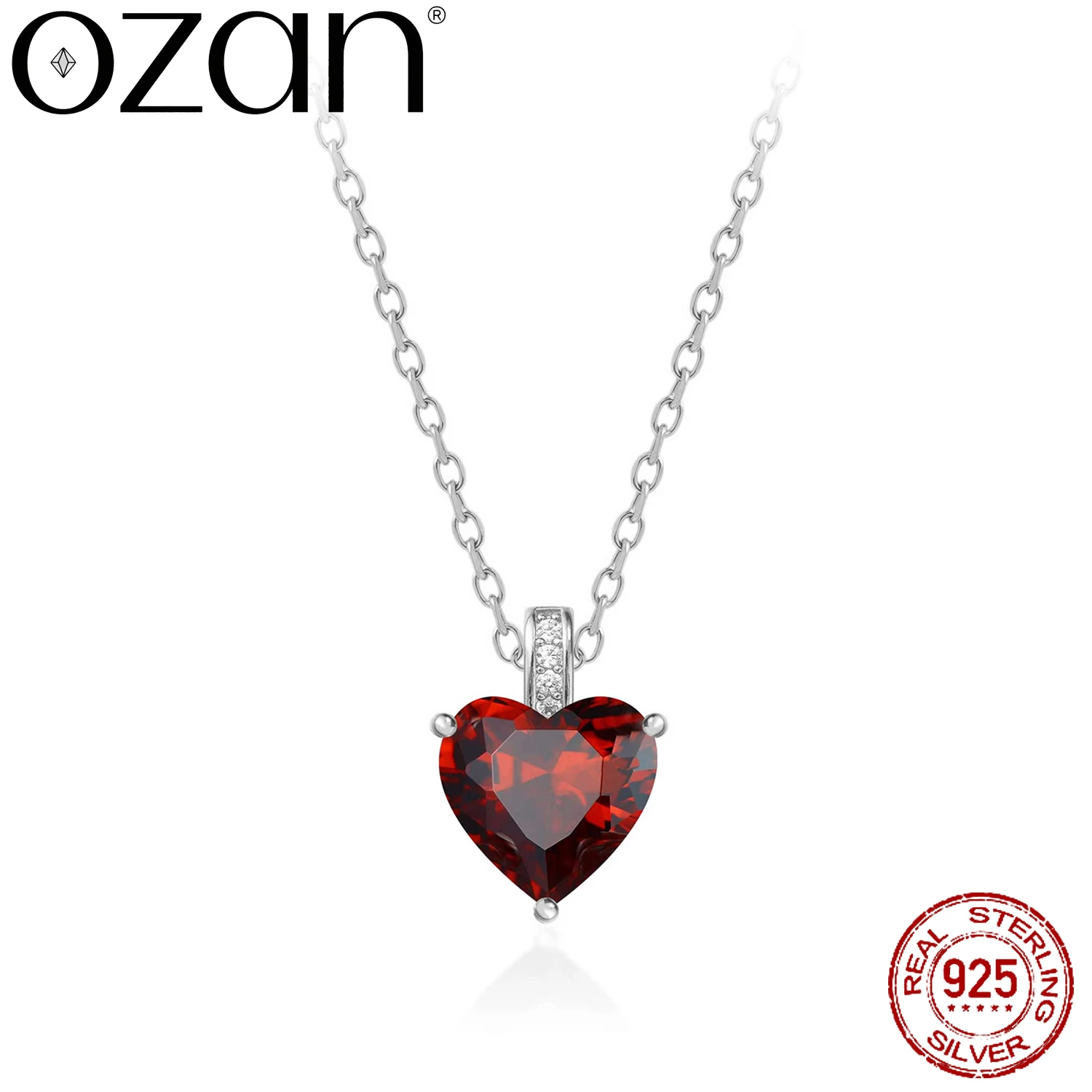 OZAN Love Heart 925 Sterling Silver Pendant No Chain Peridot Garnet Fashion Trendy Gemstone Jewelry for Women Anniversary Gift