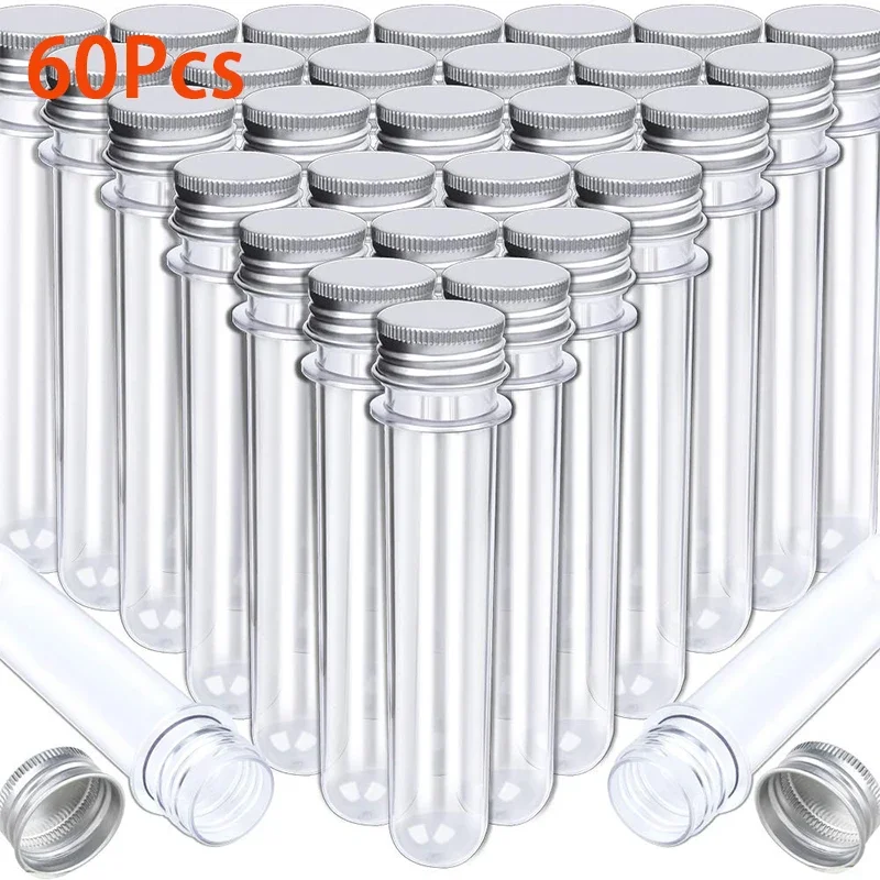 60Pcs 23x140mm(40ml) Clear Plastic Test Tube with Caps Container Salt Bath Salts Classroom Supplies Storage Container