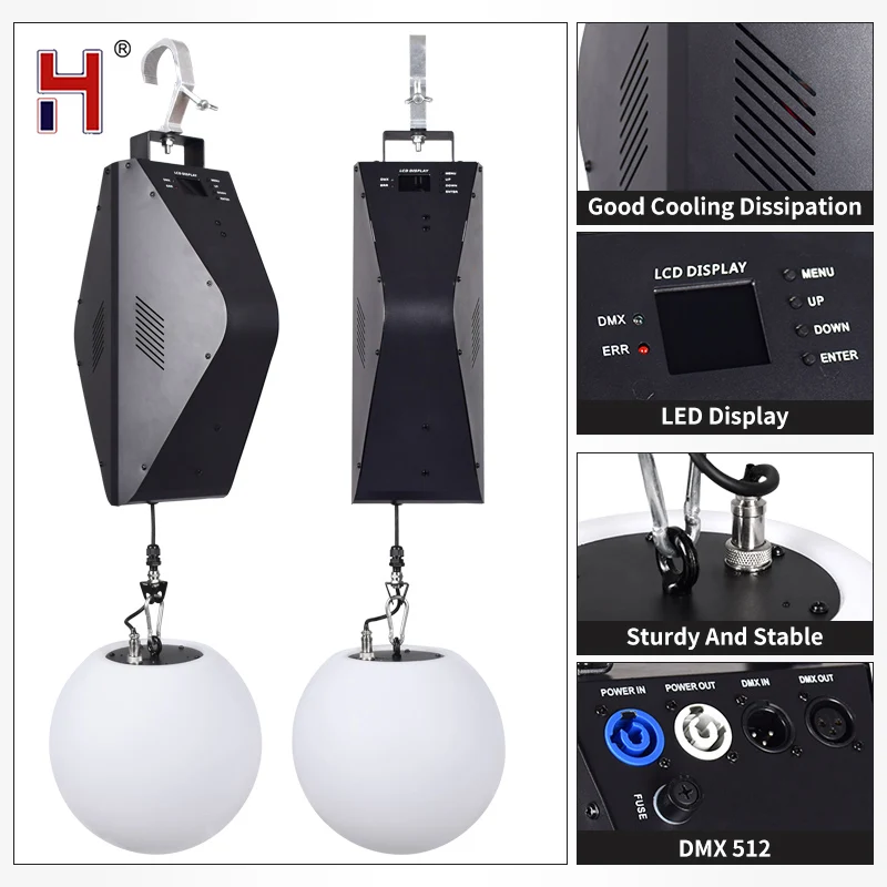 

HongYi 2Pcs/Lot LED 150W RGB 3in1 Aluminum Kinetic Lift Ball Lights Pulse Effect For Sound Activate Stage DJ Wedding Disco Light