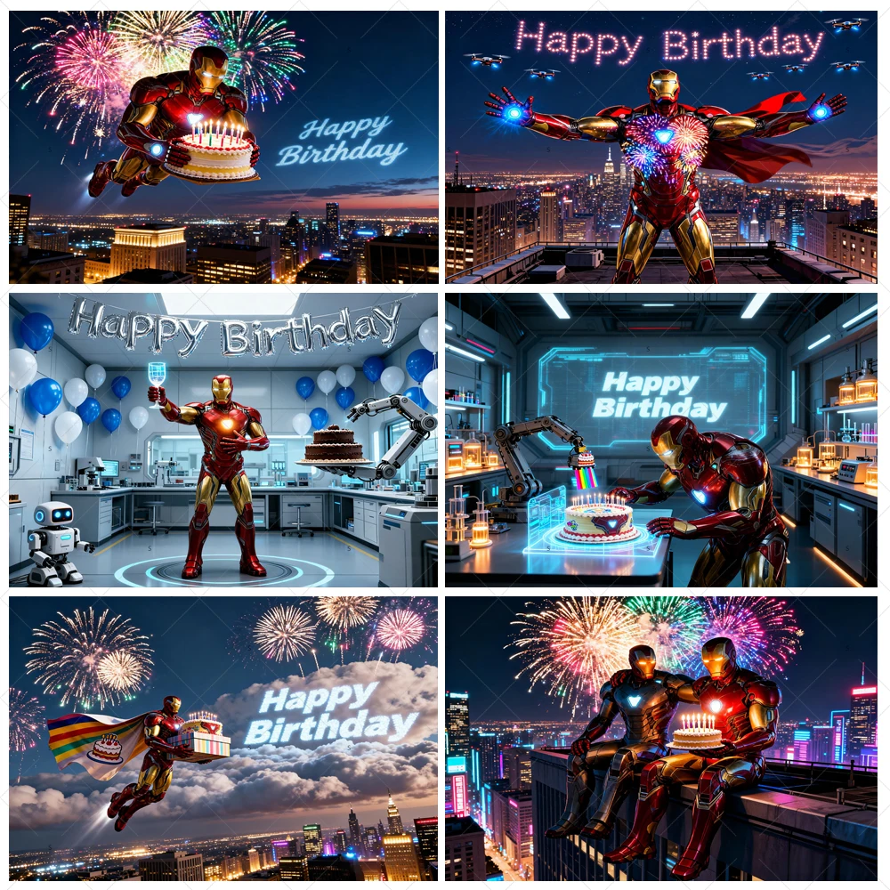 Image of Avengers Iron Man Hintergrund Jungen Geburtstagsparty Dekoration Banner Kinder Geschenke Foto-Requisiten City Hero Poster Hintergrund ﻿
