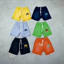 Pantalones cortos de algodón para hombre, Shorts holgados con estampado de patrón de solapa, estilo callejero Y2k, moda Retro americana, Color sólido