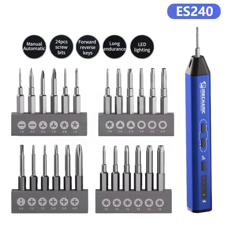 24 in1 Long Life Electric Screwdriver LED Illuminated Cordless ES240 Adjustable Gear Electric Repair Tool