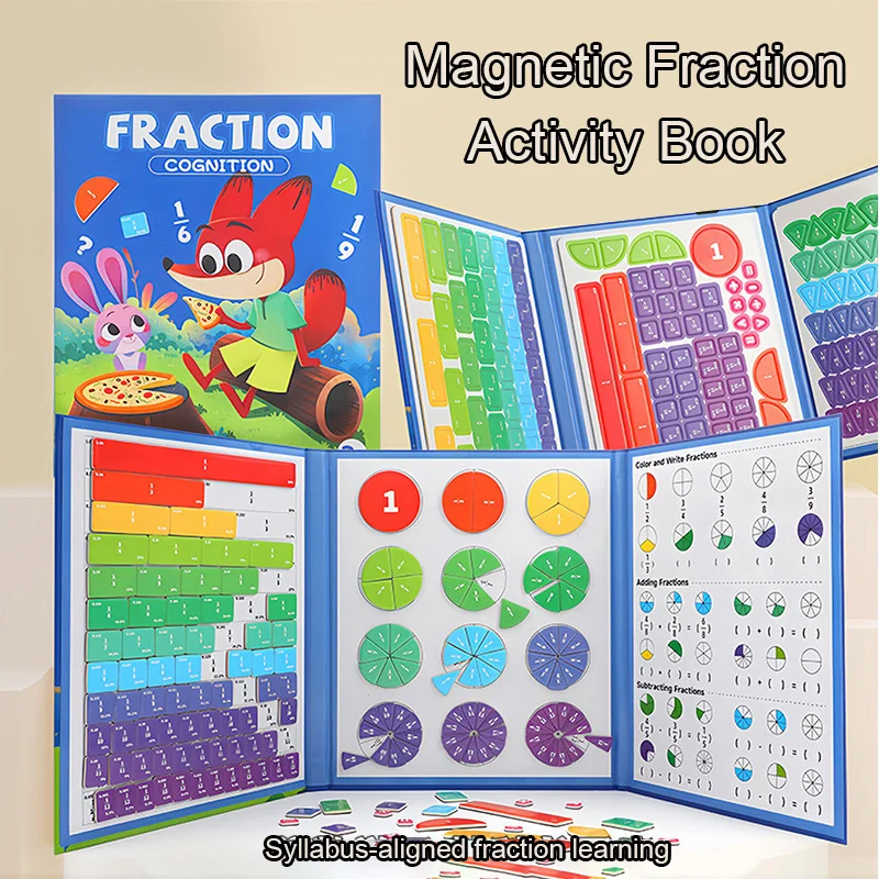 Magnetic Fraction Learning Toy For Kids Tri-Fold Educational Math Disc With Visual Partitioning Puzzles