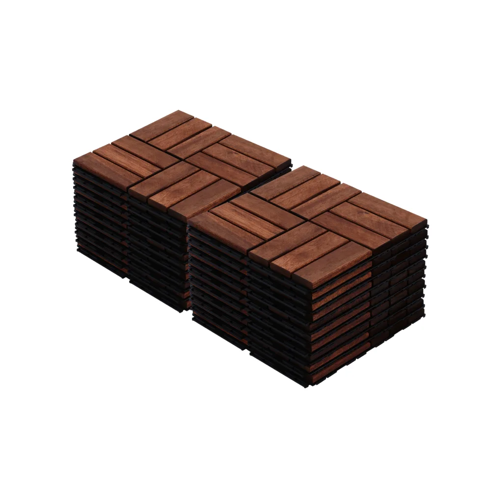 Acacia Wood Interlocking Deck Tiles Checker Pattern, 20 PCS 12' X 12' Square Acacia Hardwood Outdoor Flooring for Patio, Bancony, Pool Side,...